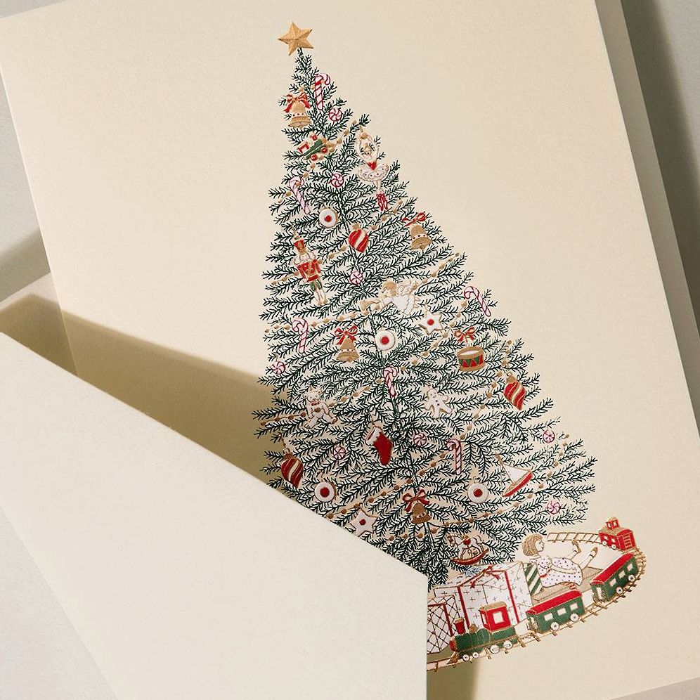 Crane & Co. Christmas Tree With Train Holiday Card Set