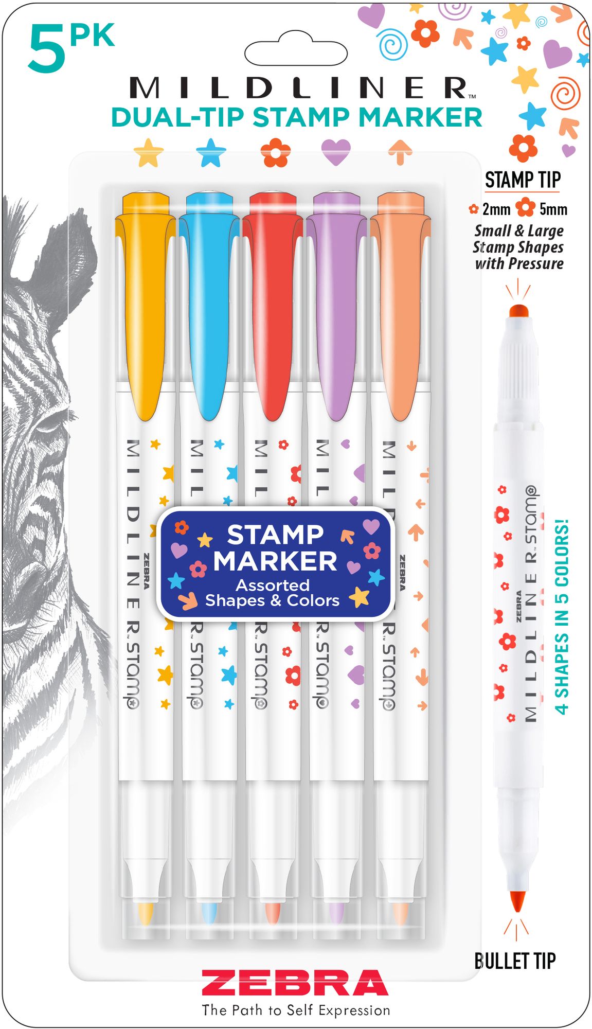 Mildliner Dual-tip Stamp Markers Set of 5