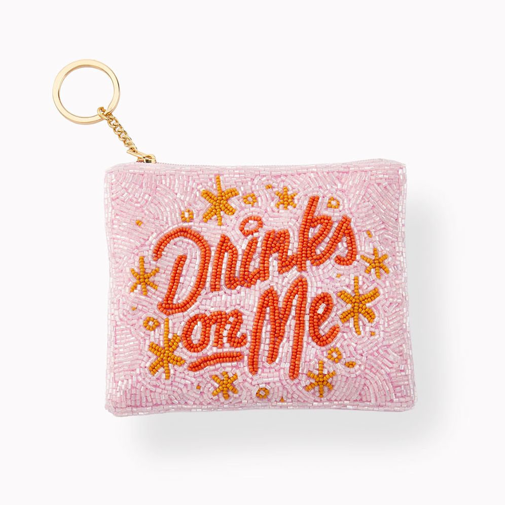 Drinks on Me Beaded Zippered Pouch with Keyring