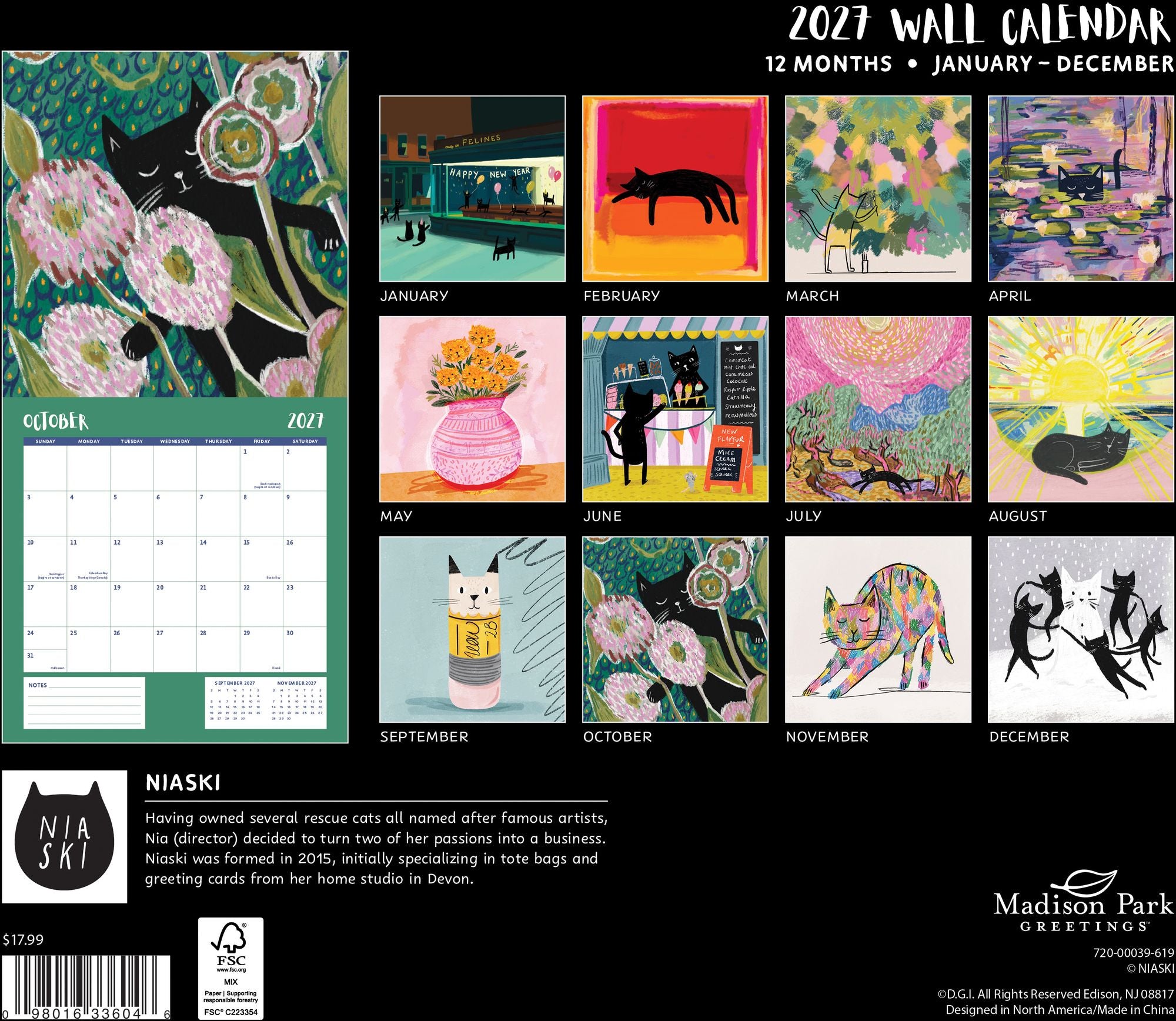 2027 Wall Calendar - Niaski Cats