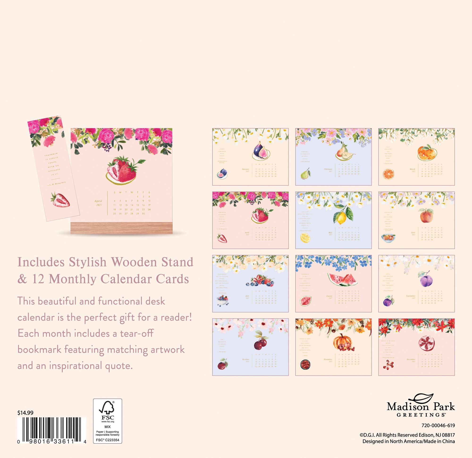 2027 Desk Calendar - Detachable Bookmark Format Bookmark Calendar