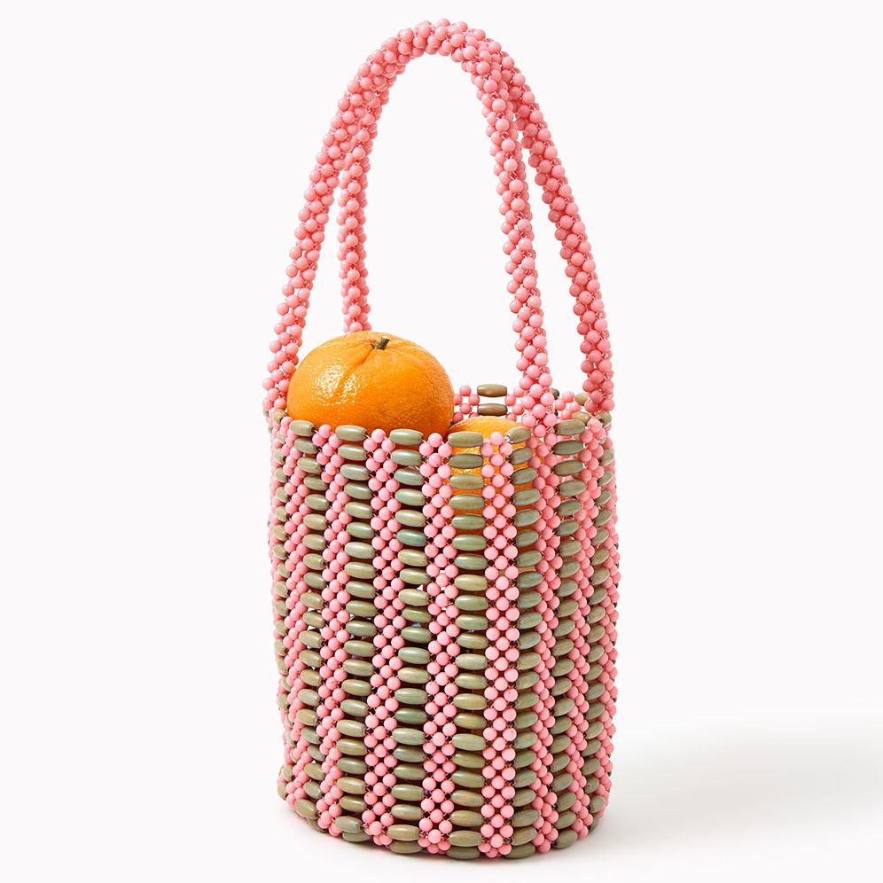 Handmade Acrylic Beaded Two-Tone Handbag with Stripes