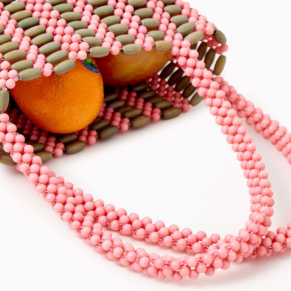 Handmade Acrylic Beaded Two-Tone Handbag with Stripes