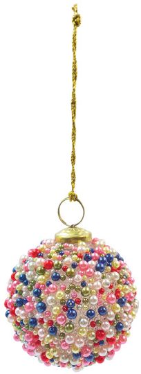 3" Beaded Glass Ball Ornament, Multi Color