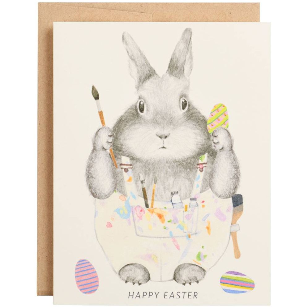 Bunny with Paintbrushes Easter Card | Paper Source