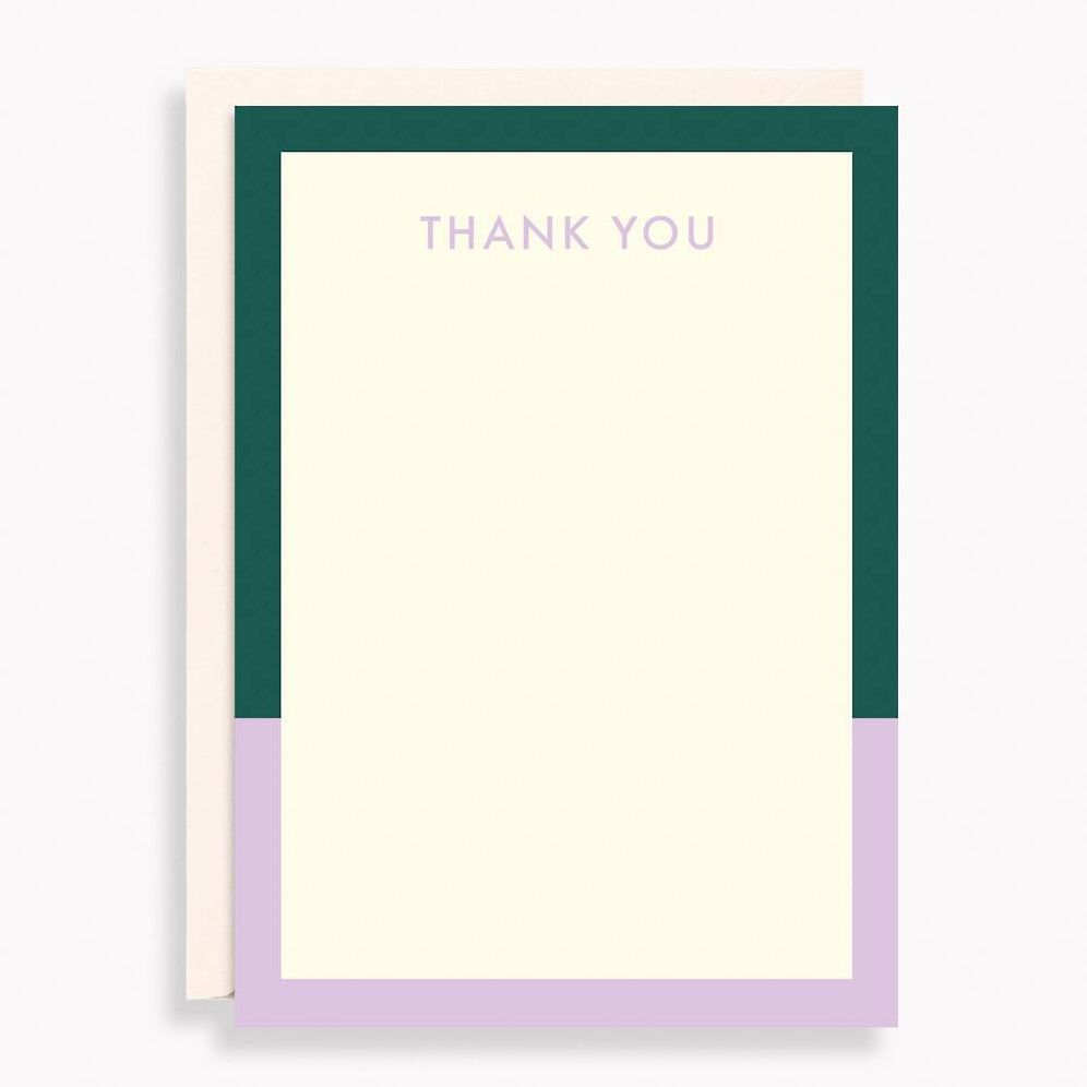 Colorblocked Green and Lavender Thank You Stationery Set