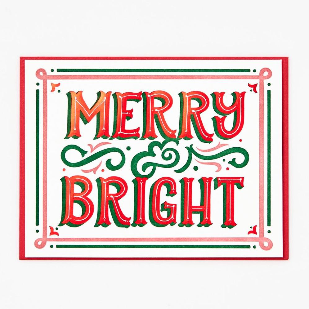 Merry & Bright Vintage Type Holiday Card