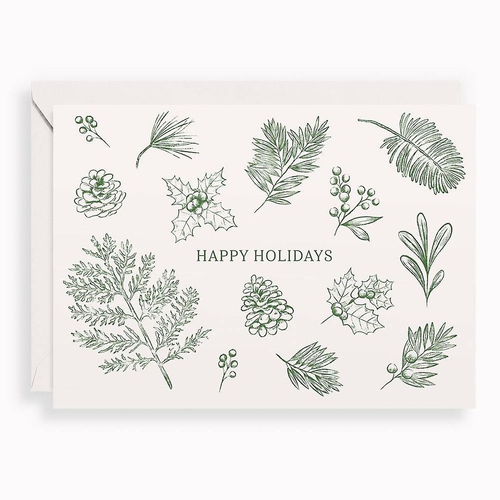 Delicate Greenery Holiday Lettepress Card