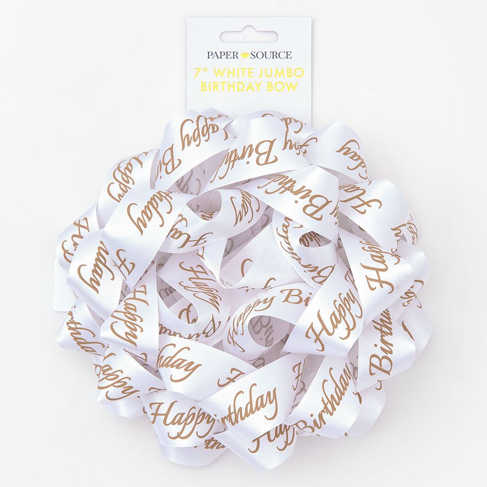Bday White 7" Jumbo Satin Bow