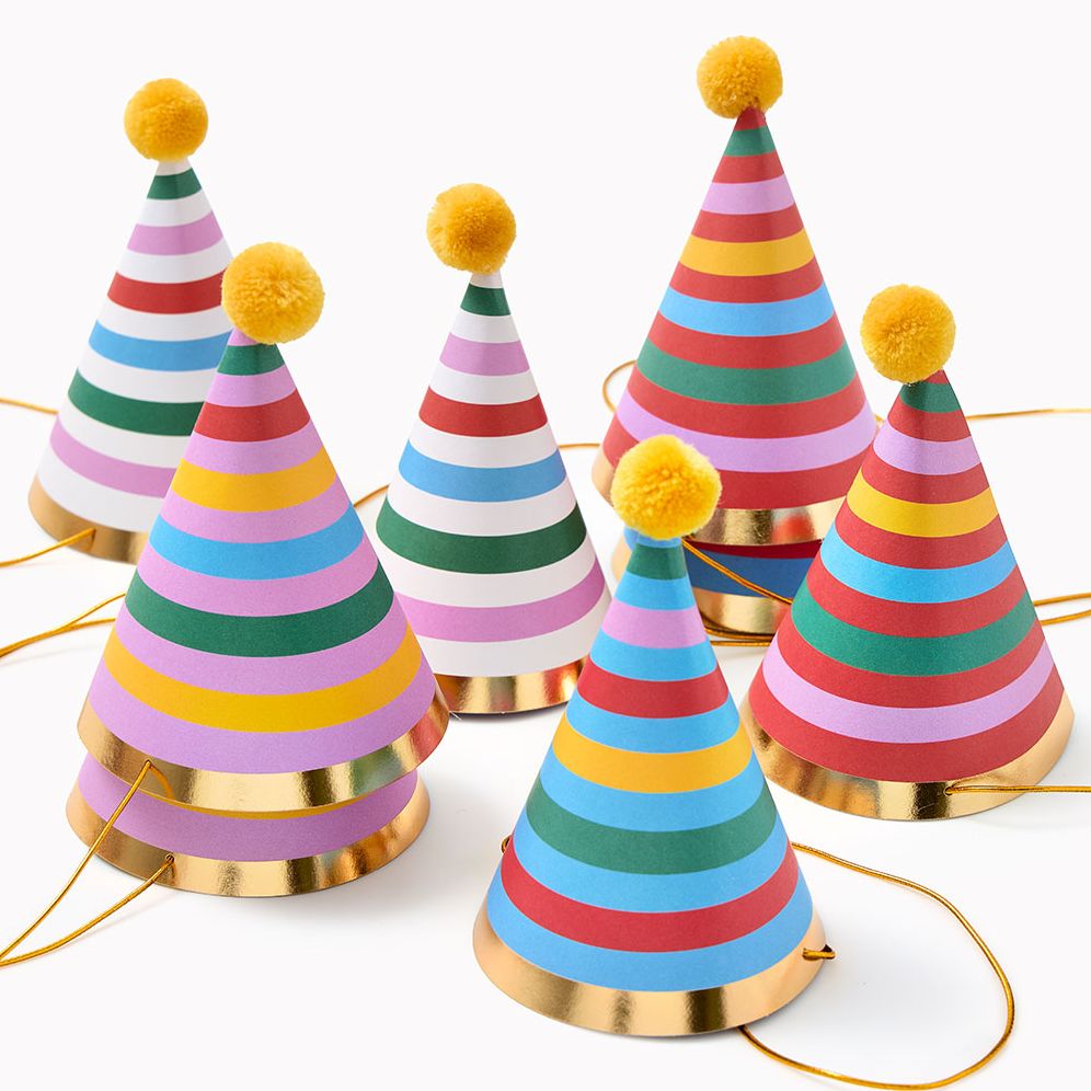 Assorted Striped Party Hats Set of 8