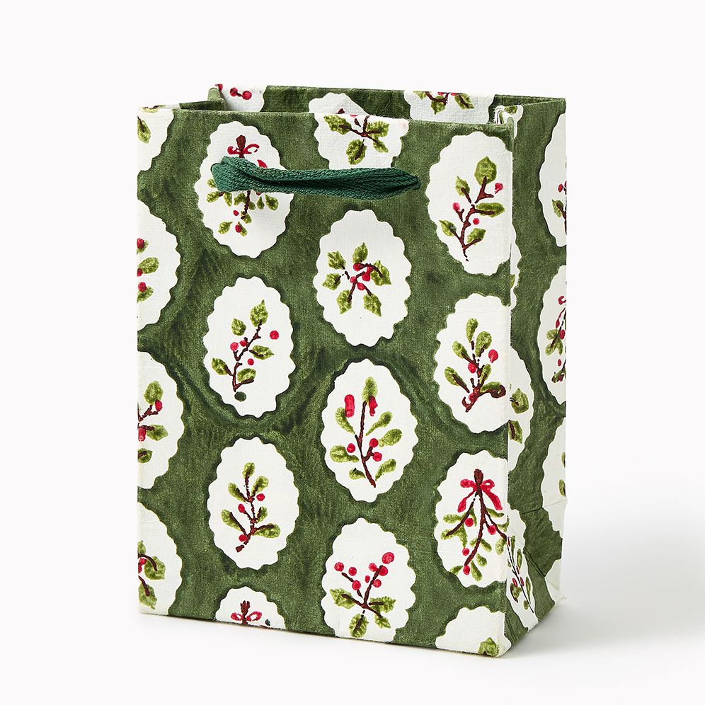 Scallop Tiles Green Block Printed Small Gift Bag