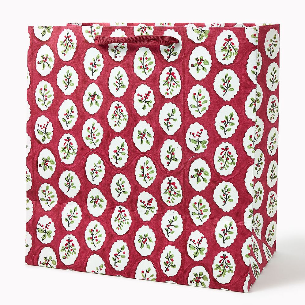 Scallop Tiles Red Block Printed Large Gift Bag