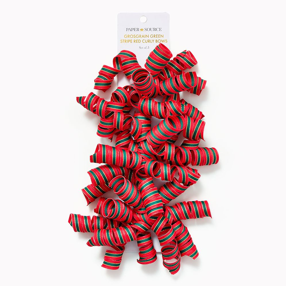 Grossgrain Green Stripe Red Curly Bow Set of 3