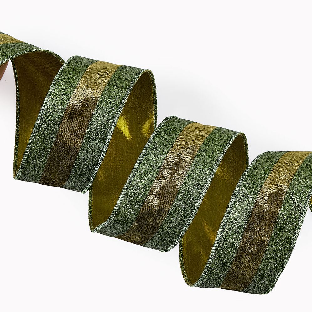Green Glitter Velvet Wired Ribbon 2.5", 4 Yards