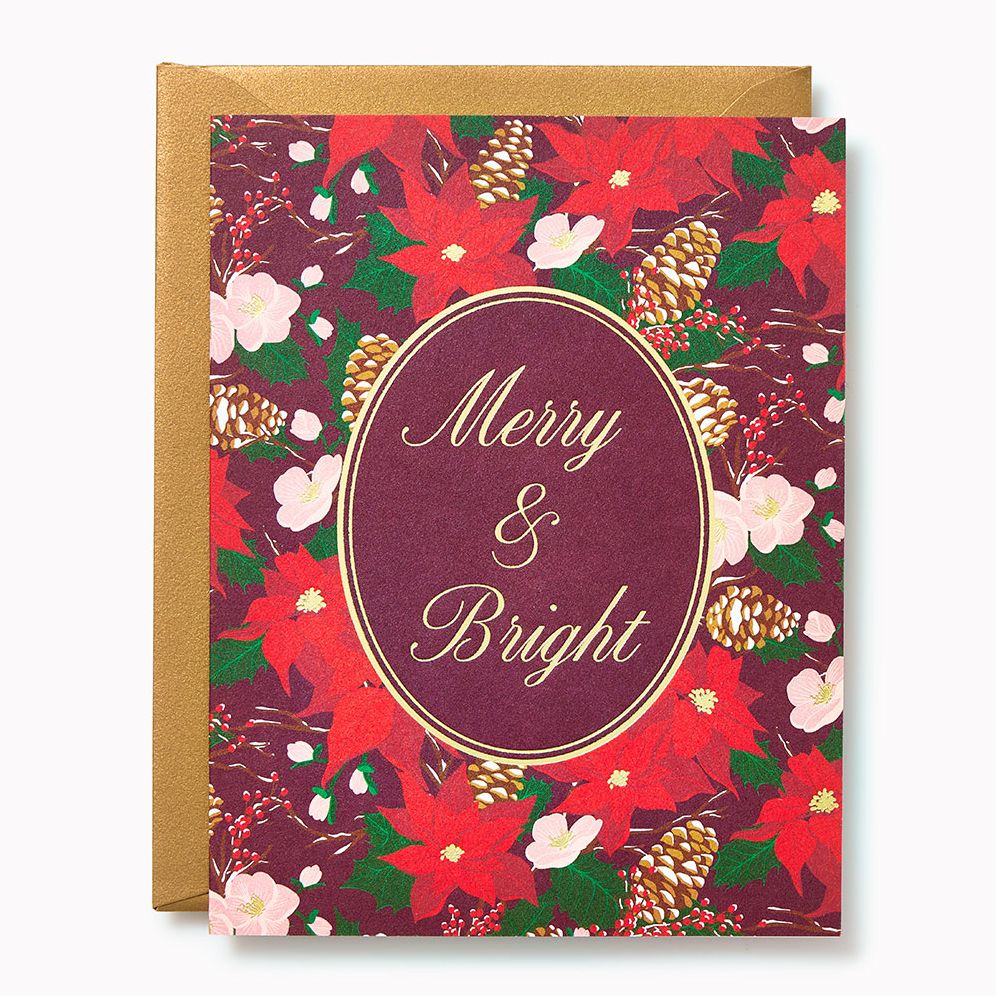 Merry & Bright Winter Floral Christmas Card