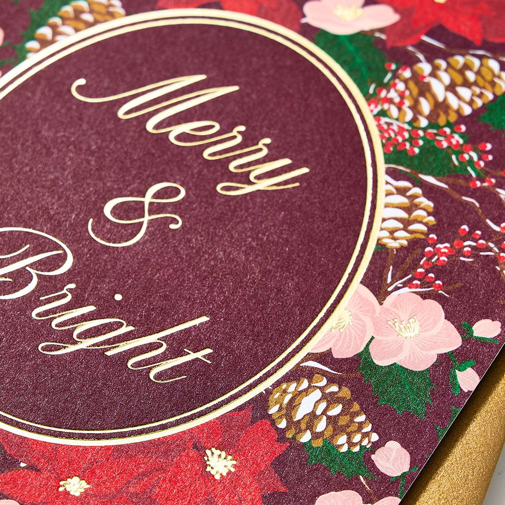 Merry & Bright Winter Floral Christmas Card