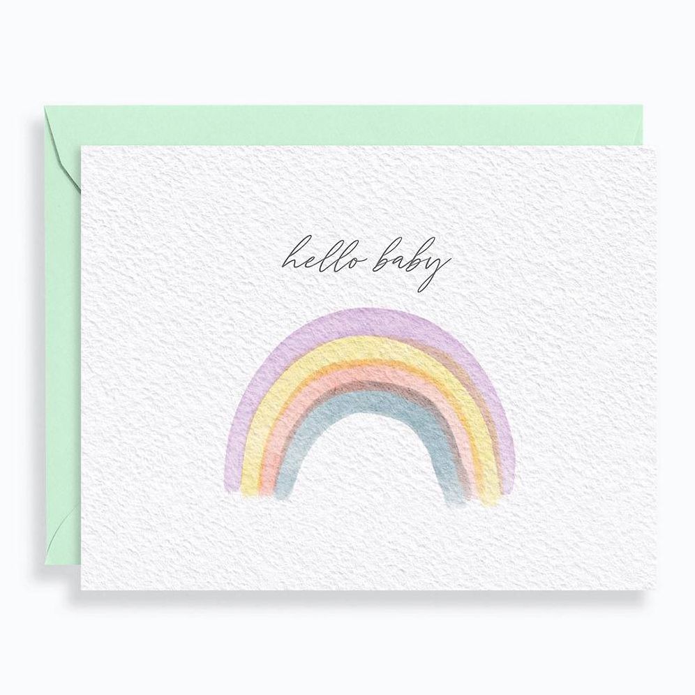 Watercolor Rainbow Hello Baby Card