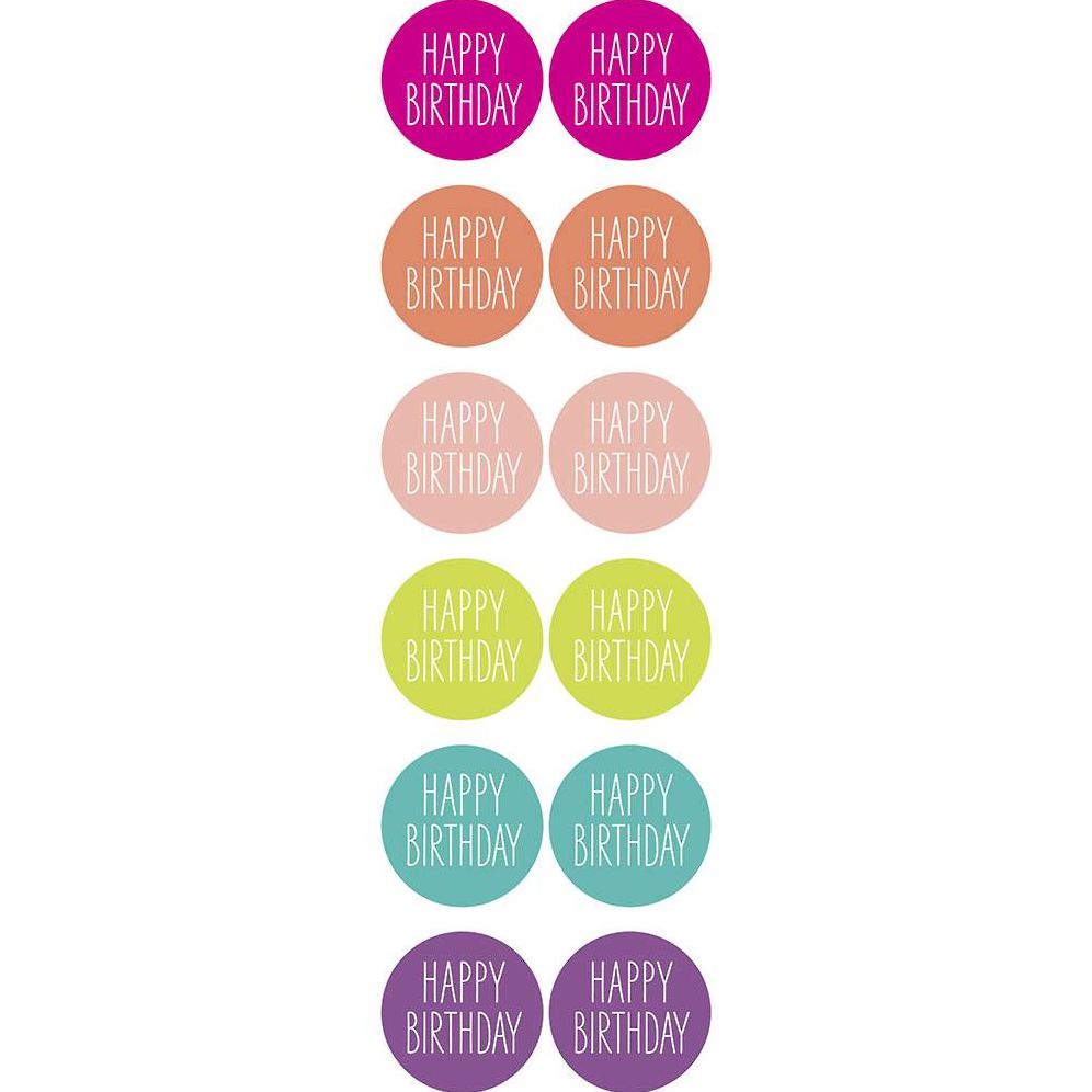 Colorful with White Happy Birthday Circle Stickers