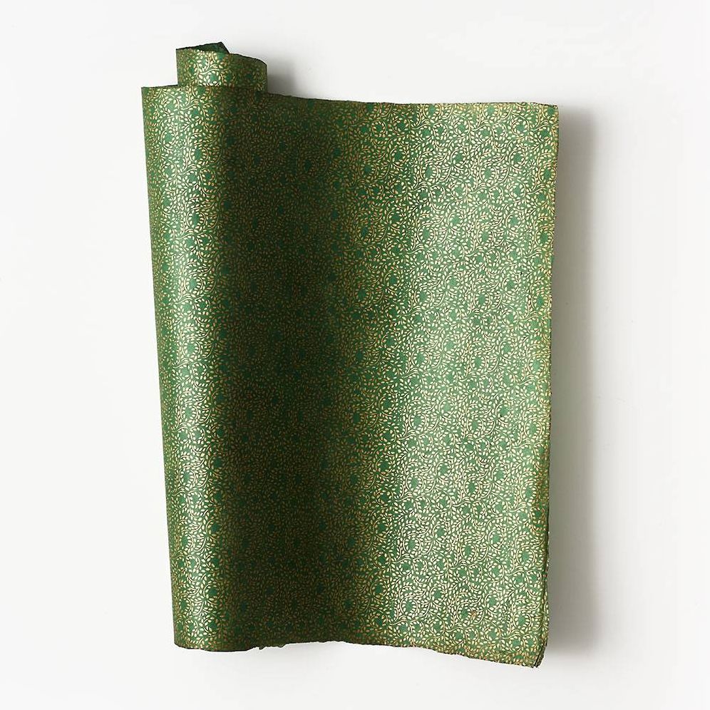 Gold Metallic Leaves on Green Handmade Paper