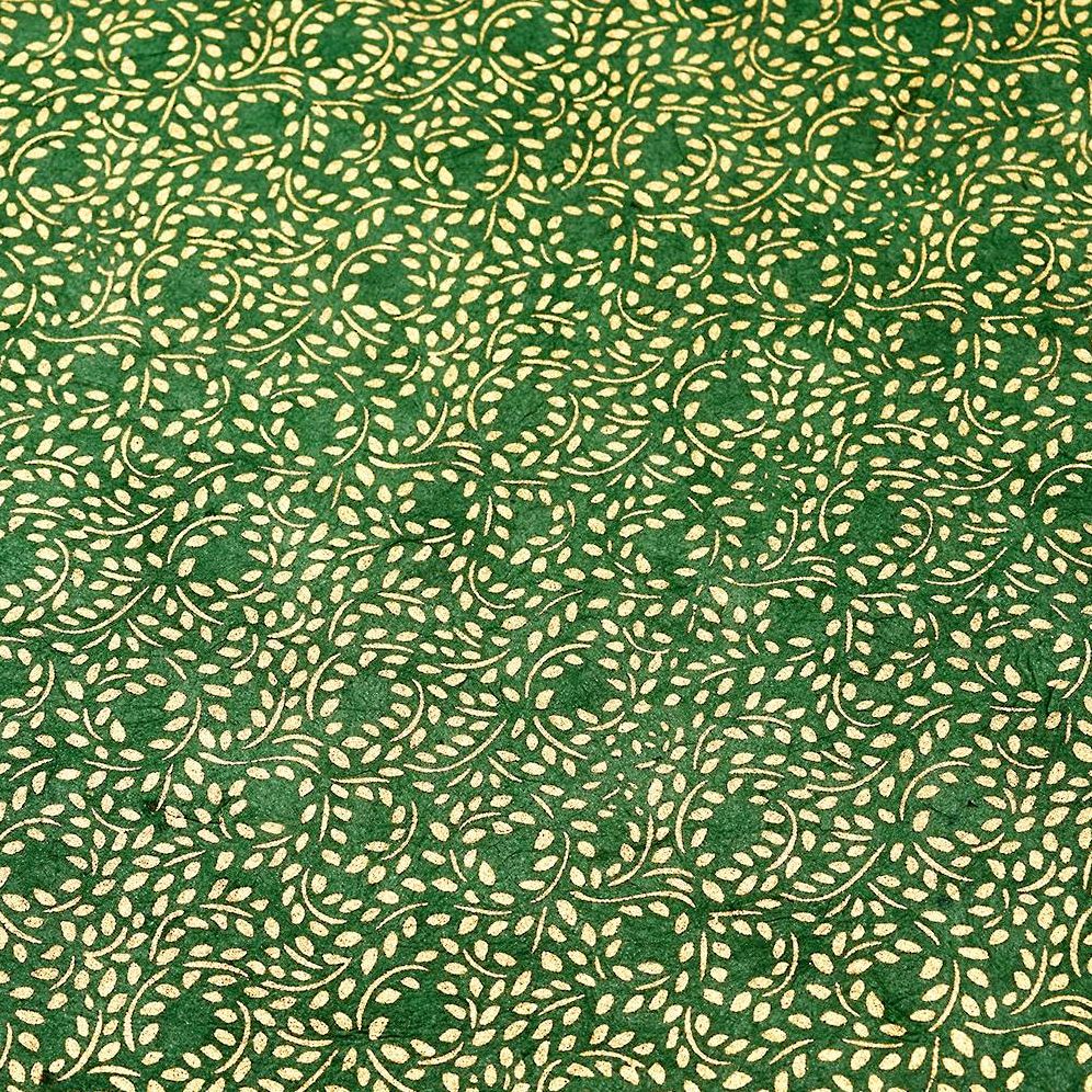 Gold Metallic Leaves on Green Handmade Paper