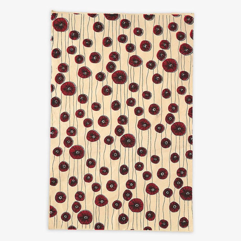 Red Flower Bloom on Cream Handmade Paper