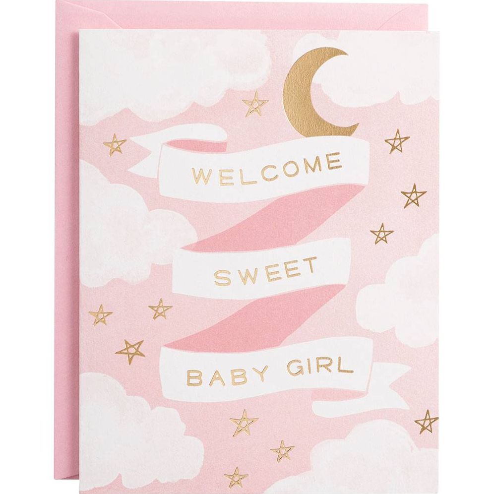Welcome Baby Girl Gold Foil Baby Card