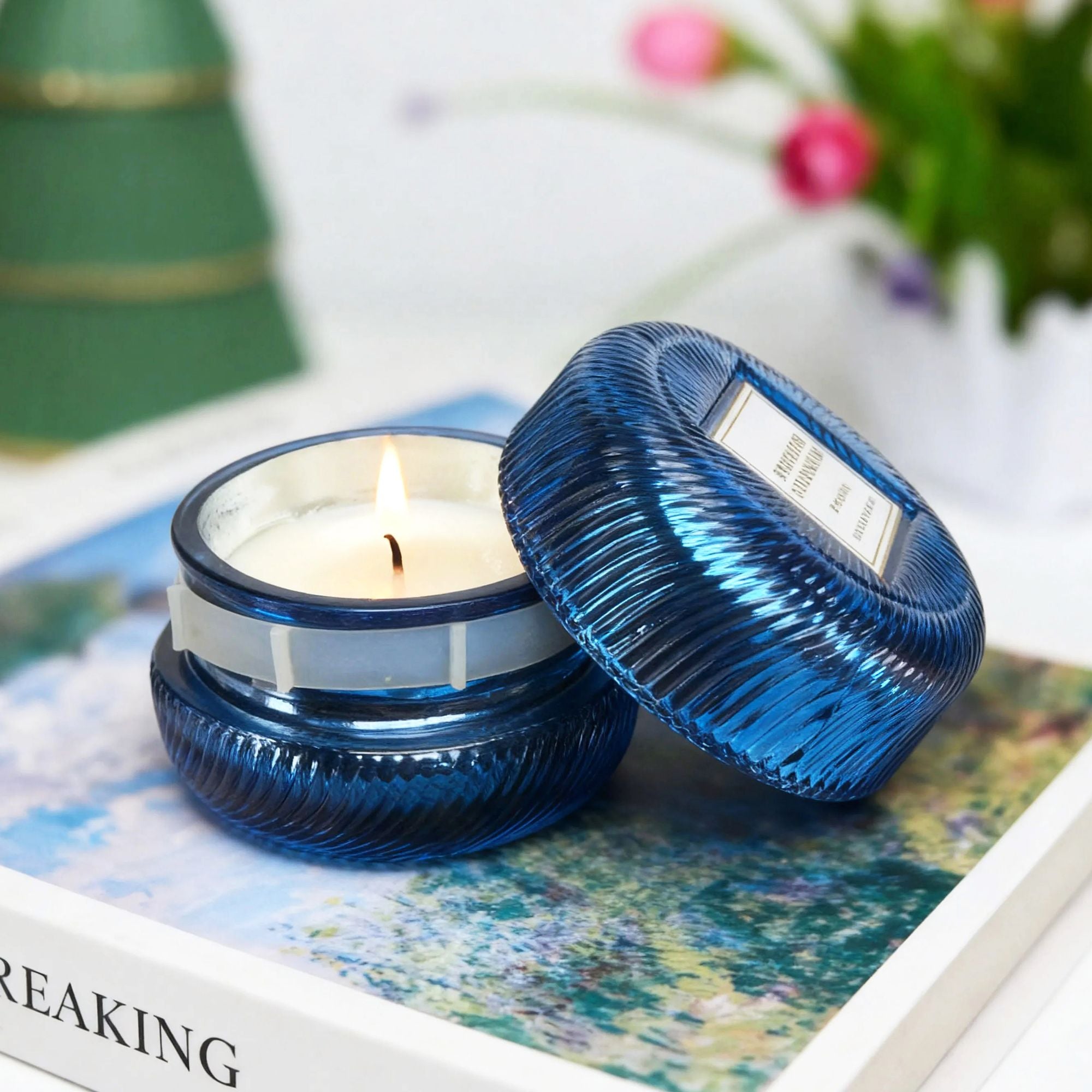 Snowflake Wonderland Blue Glass Candle