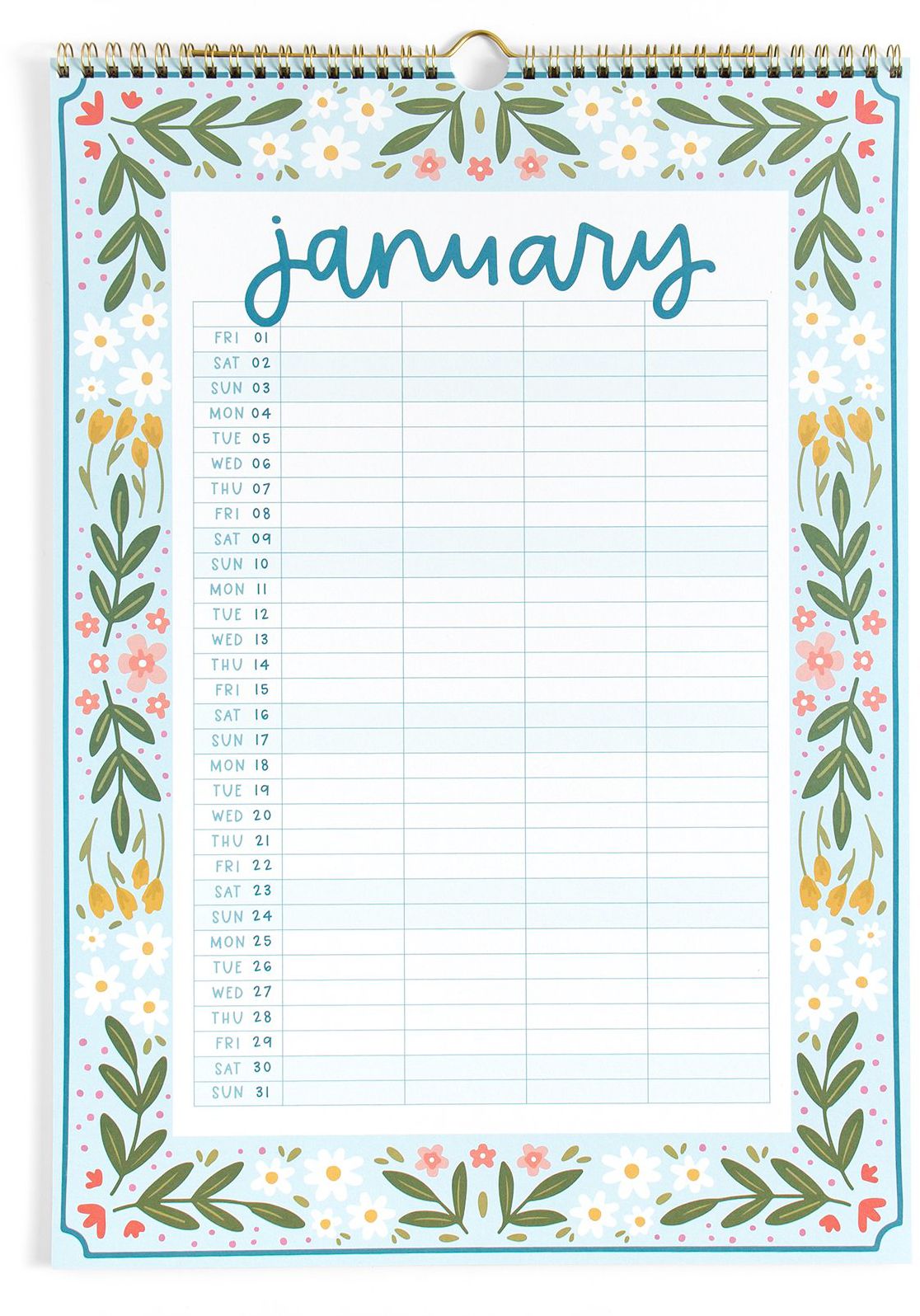 2027 Family Planning Floral Sprial Wall Calendar