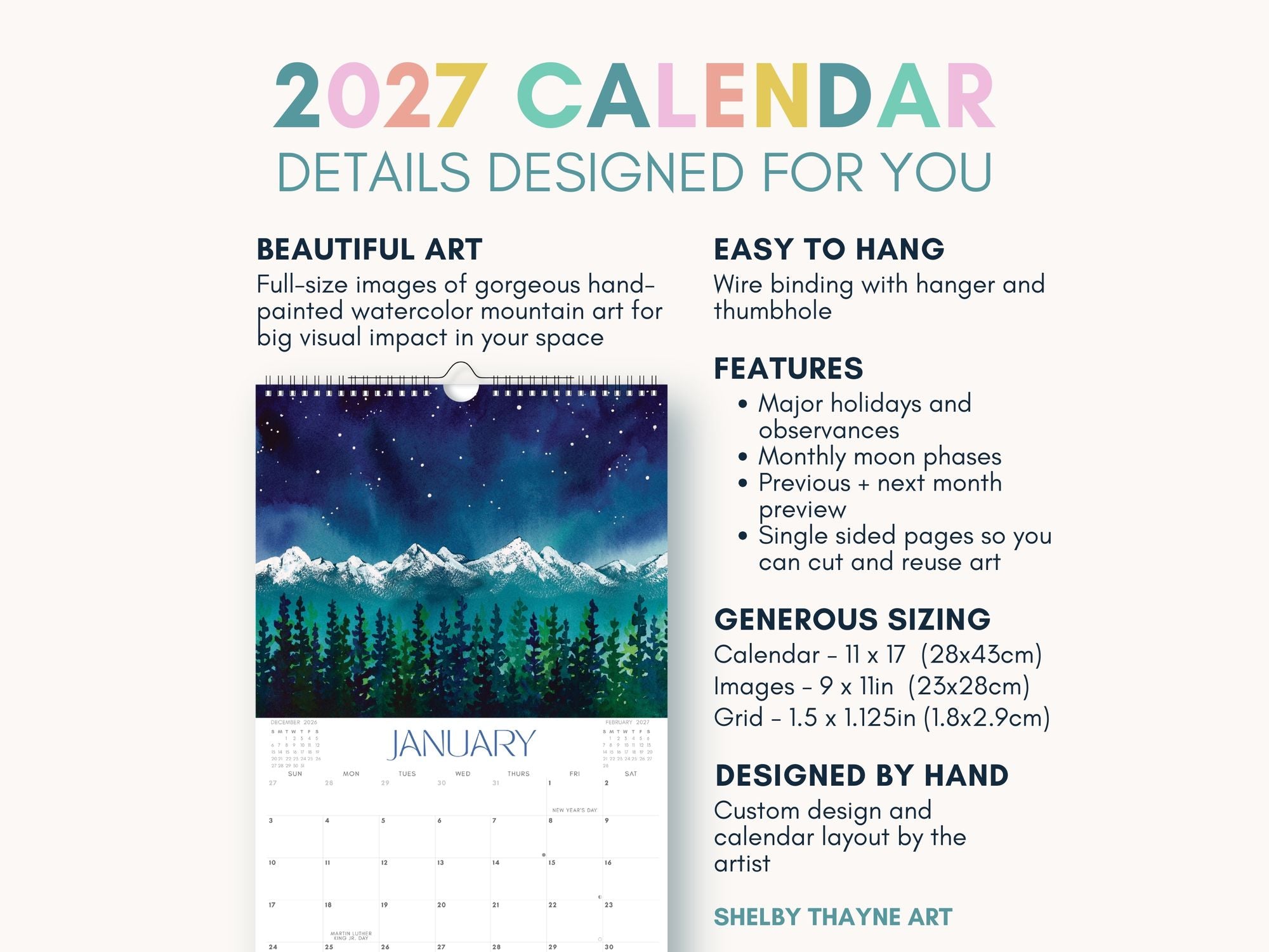 2027 Mountain Art Wall Calendar