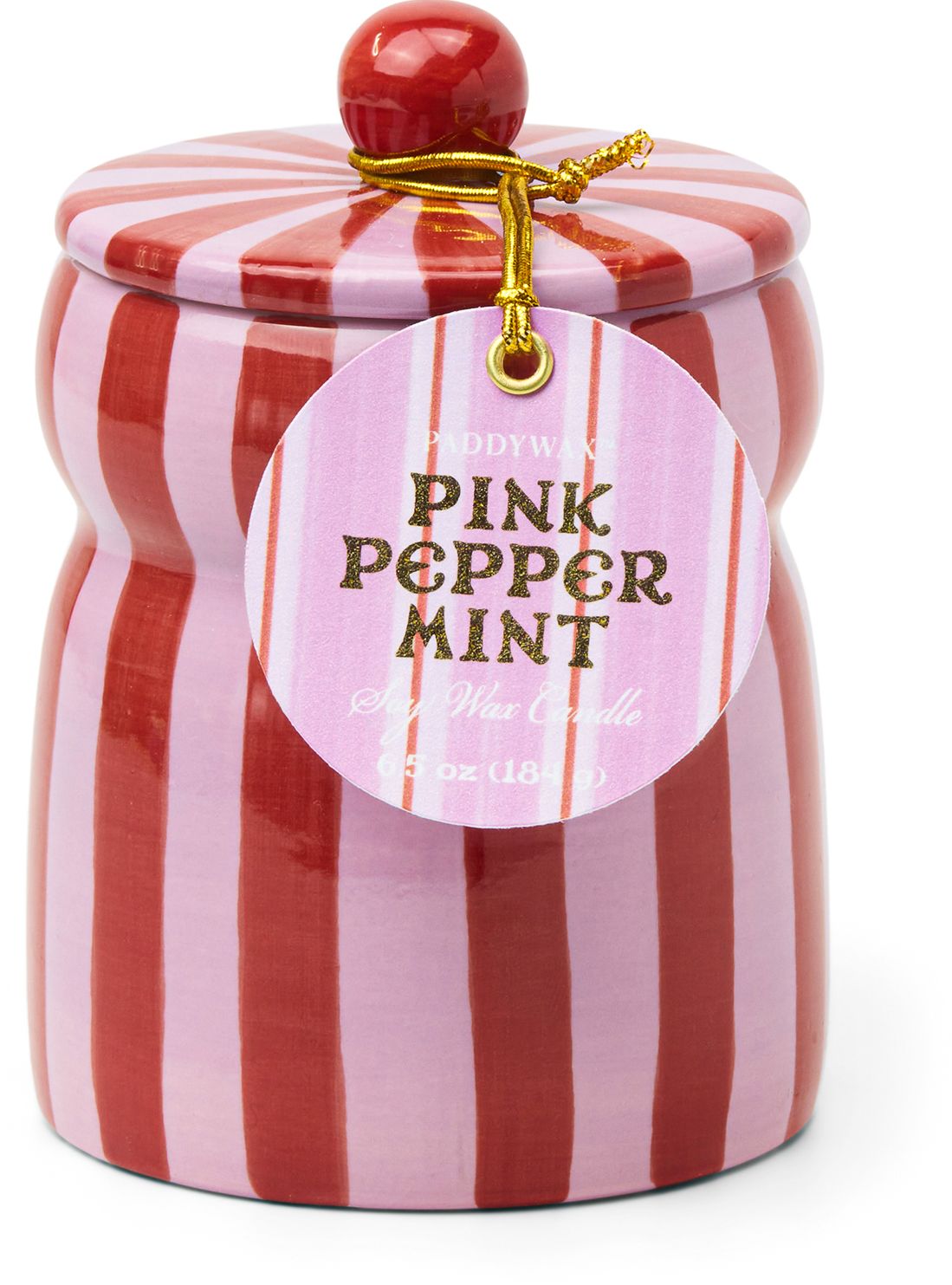 Pink Peppermint Cabana Striped Ceramic Candle