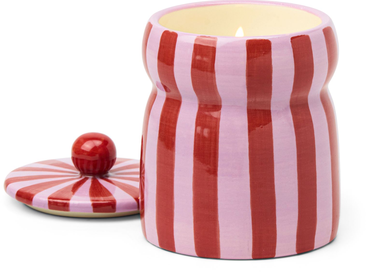 Pink Peppermint Cabana Striped Ceramic Candle