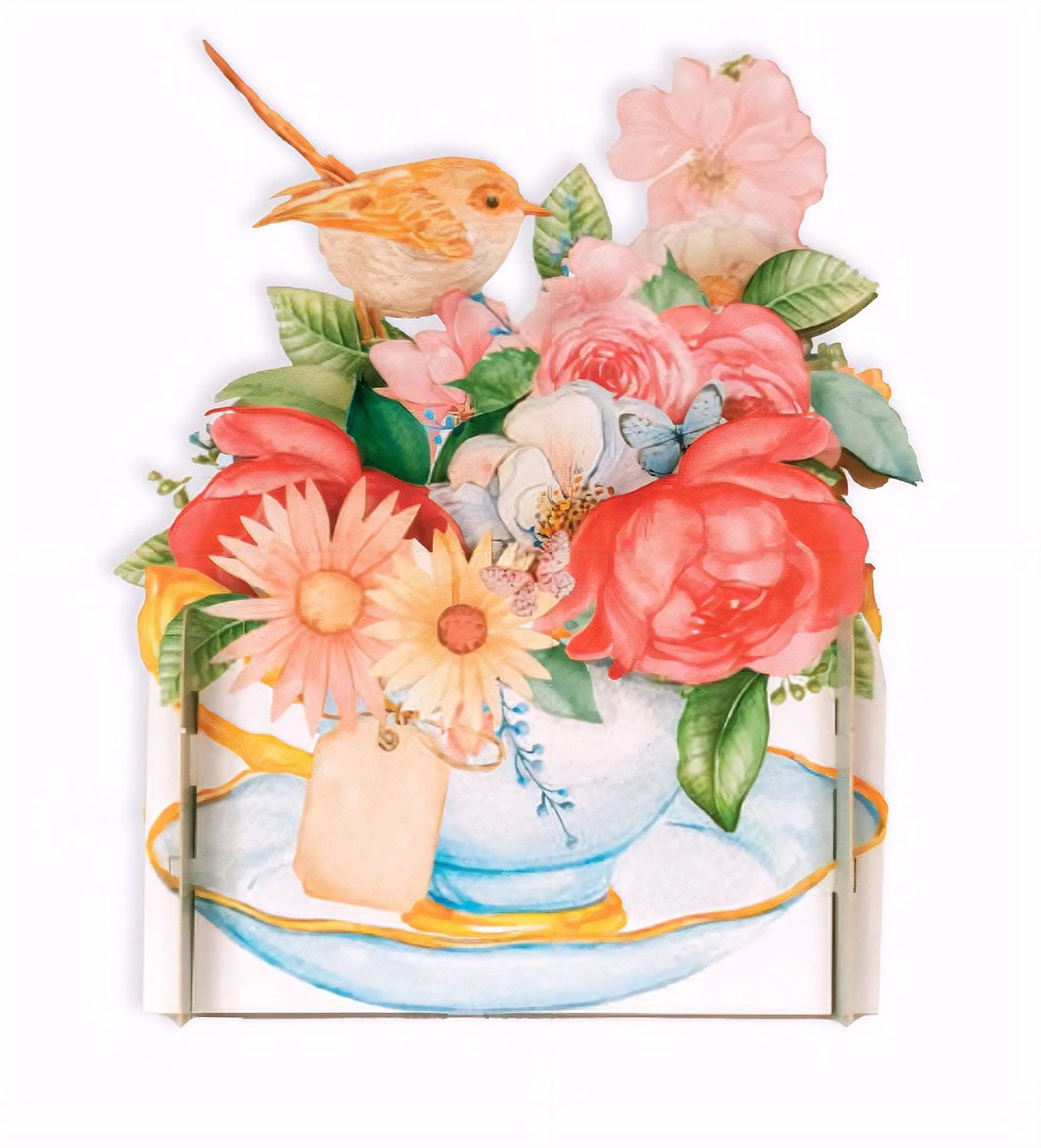 Mother's Day Greeting Card Popup Bird Bouquet Teacup
