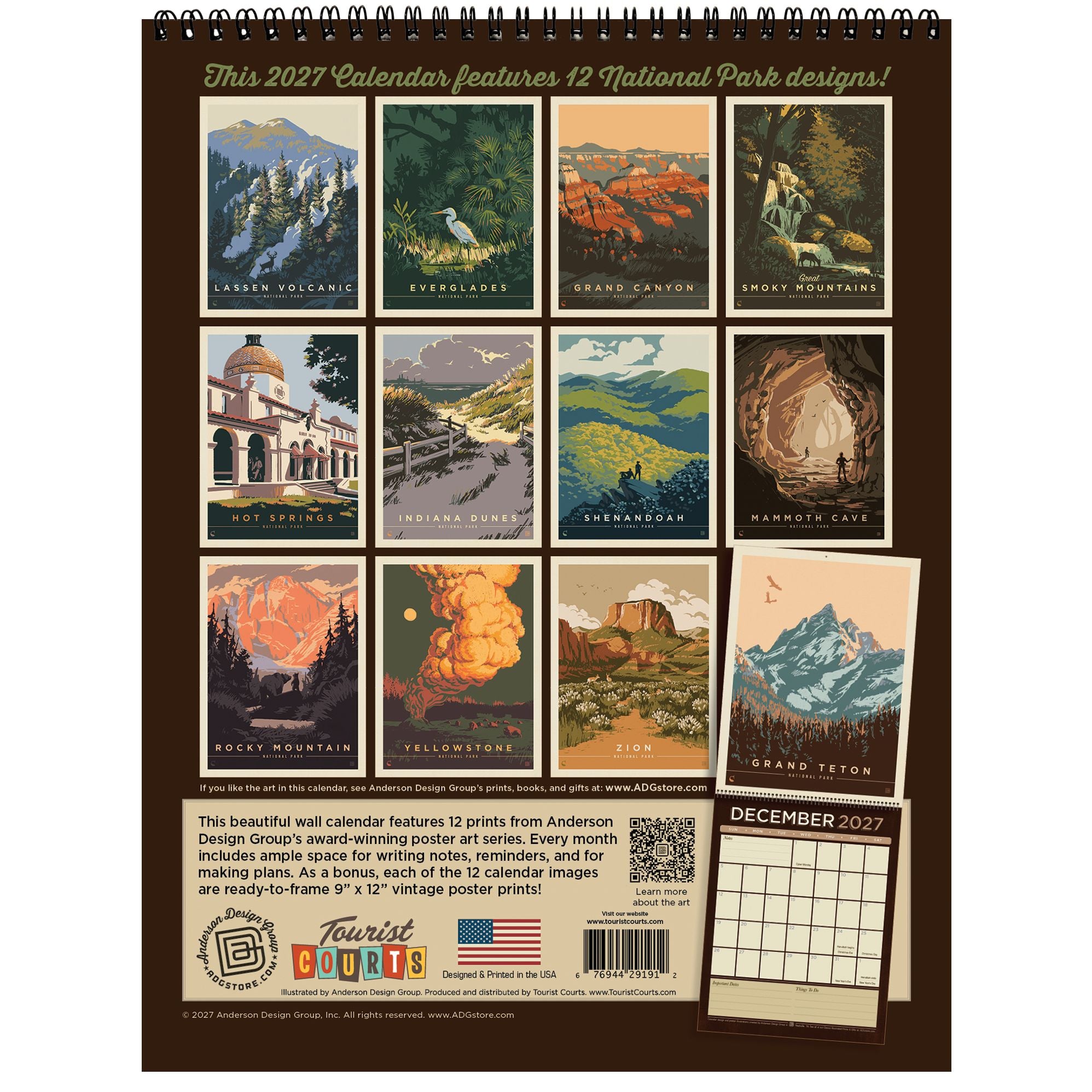 2027 Kenneth Crane National Parks Vintage Art Wall Calendar