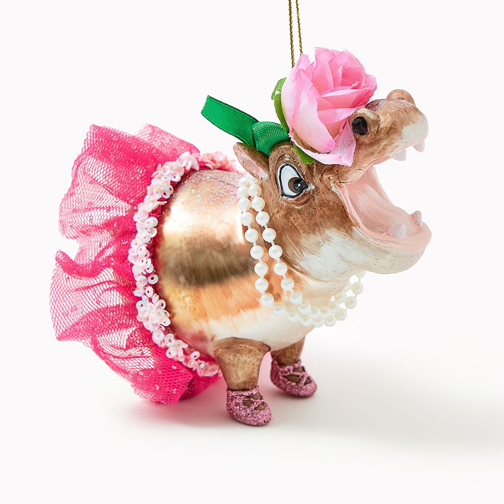 Hippo Glass Ornament