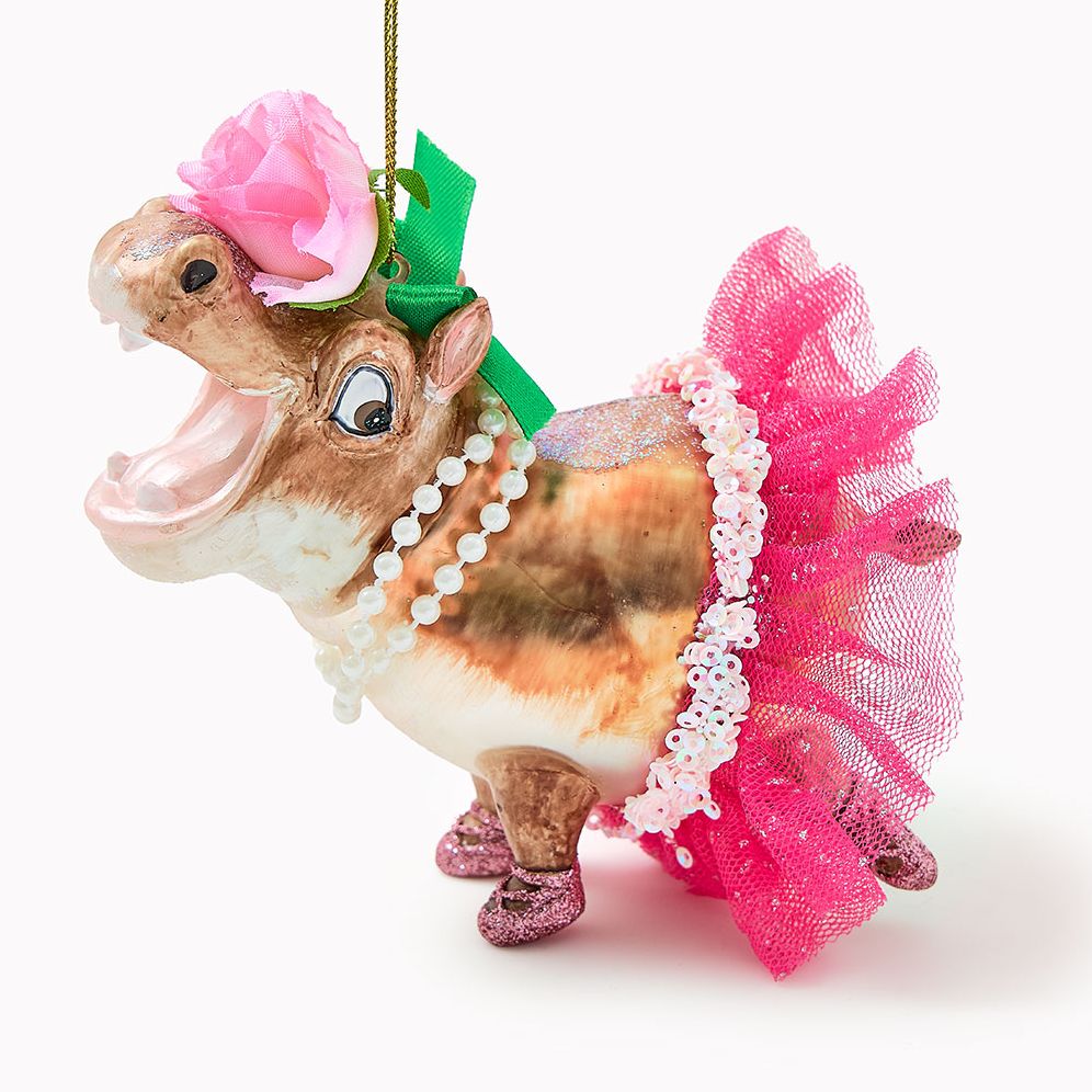Hippo Glass Ornament