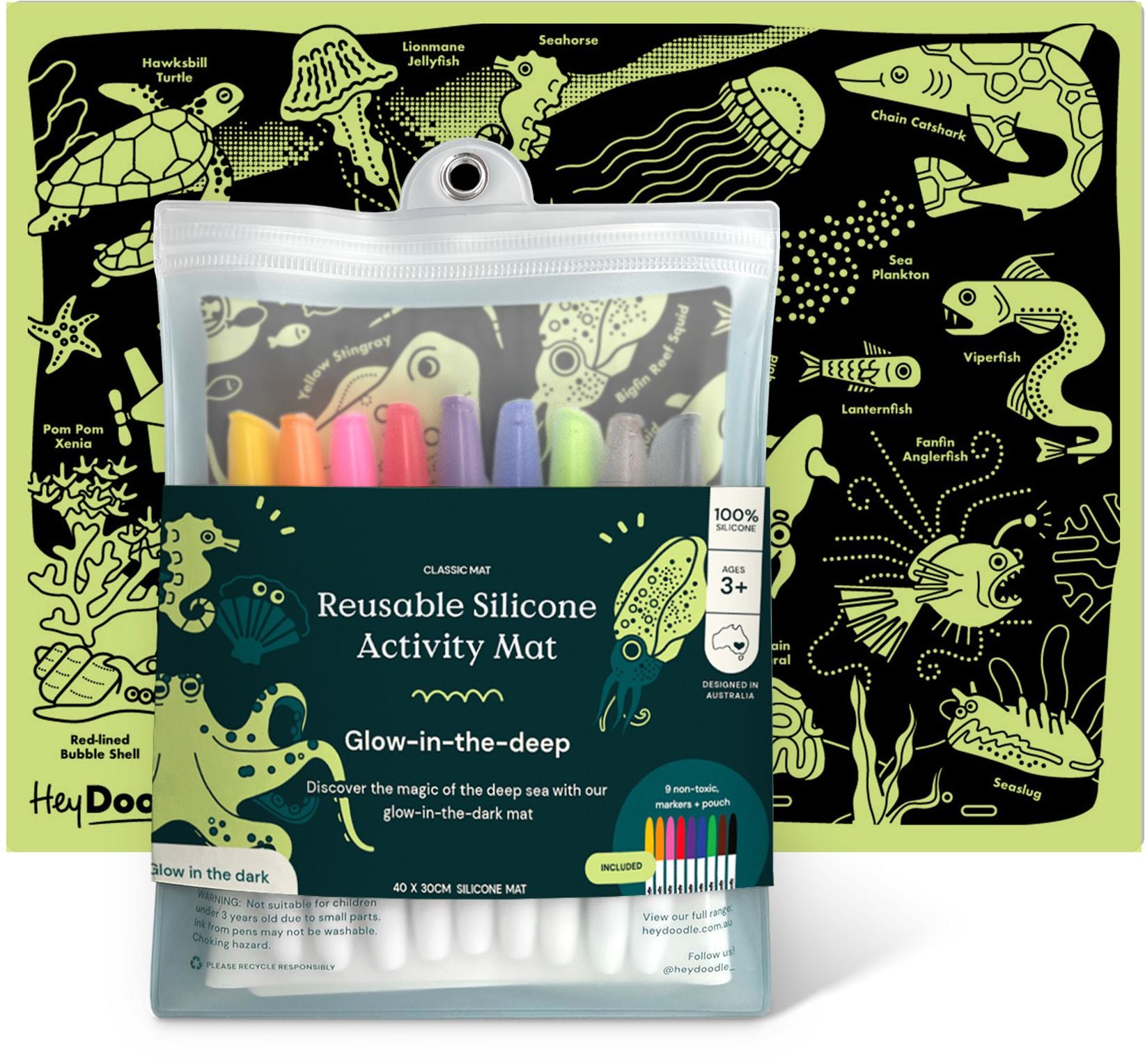 Glow-in-the-Deep Reusable Silicone Coloring Placemat by HeyDoodle