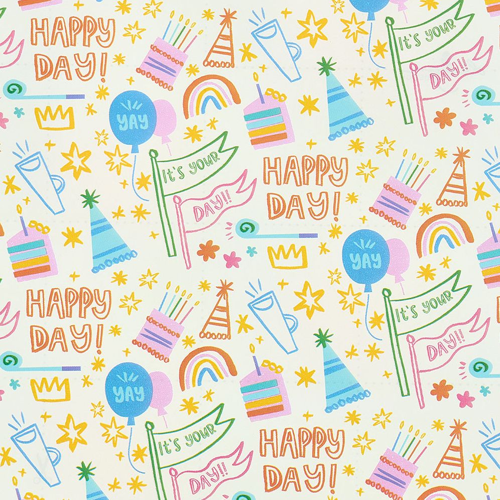 Happy Birthday Doodles Roll Wrap