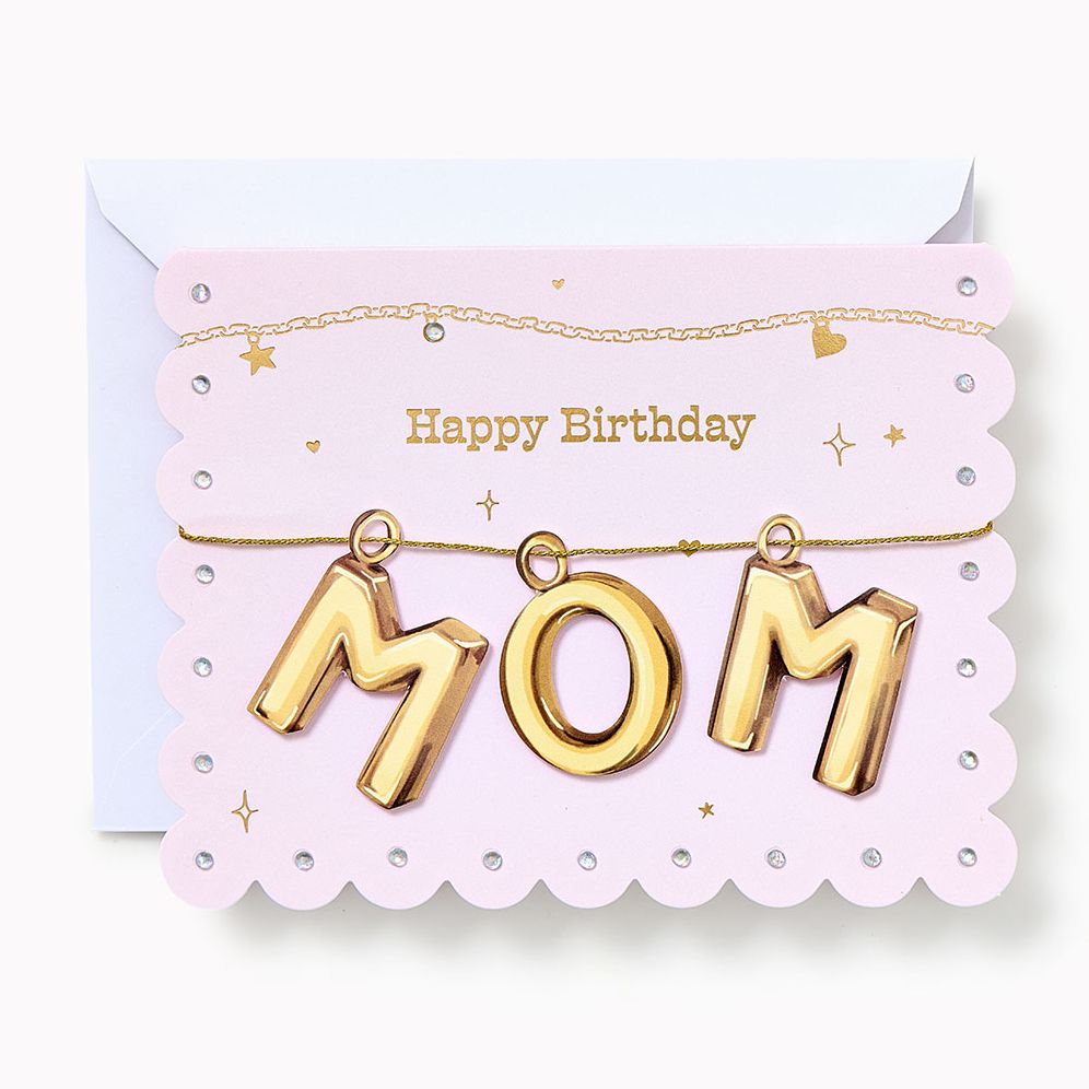Gold Mom Charm Embellished Birthday Card