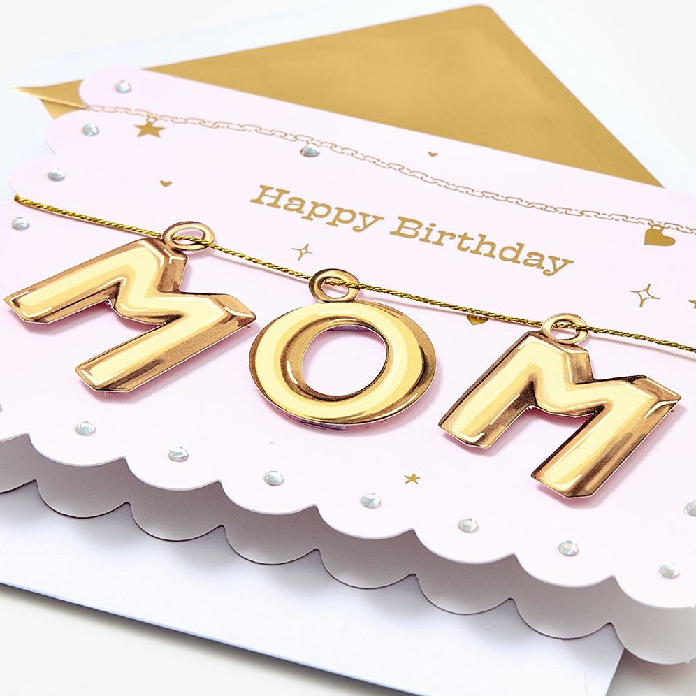 Gold Mom Charm Embellished Birthday Card