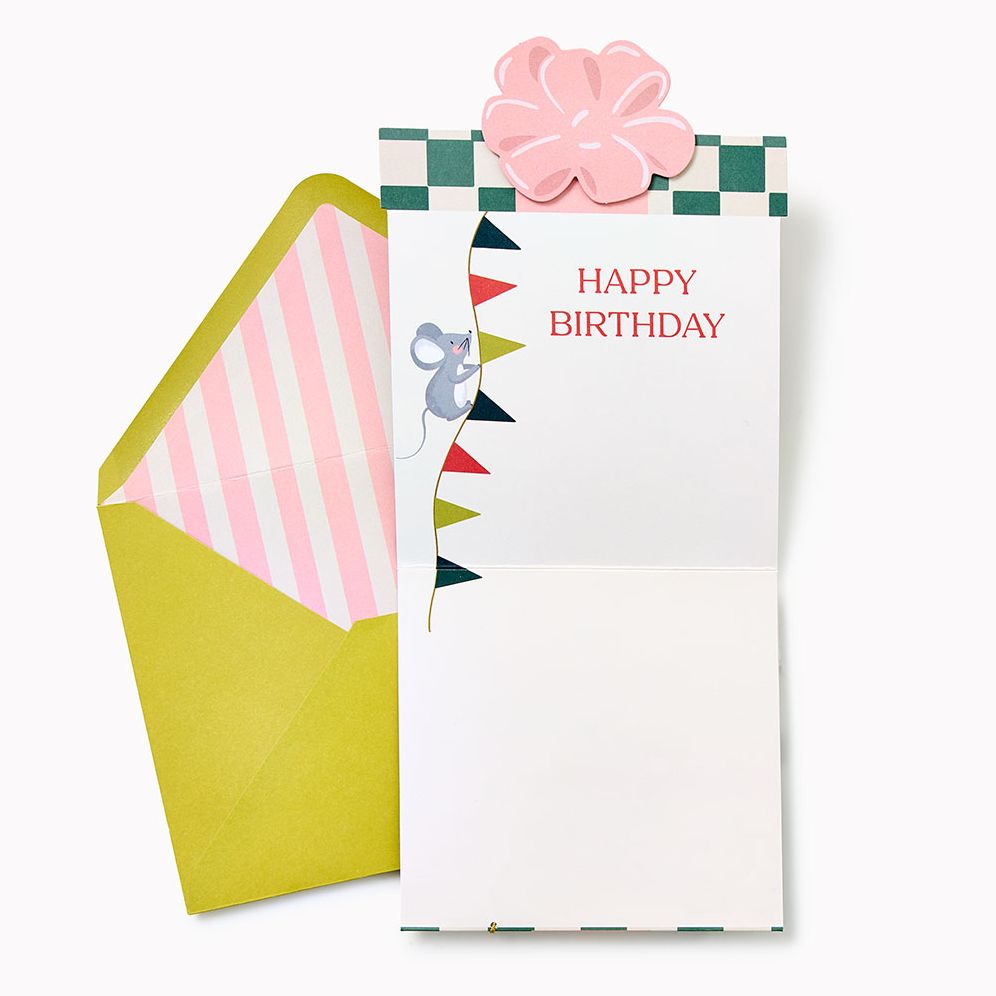 Mouse In Present Embellished Birthday Card
