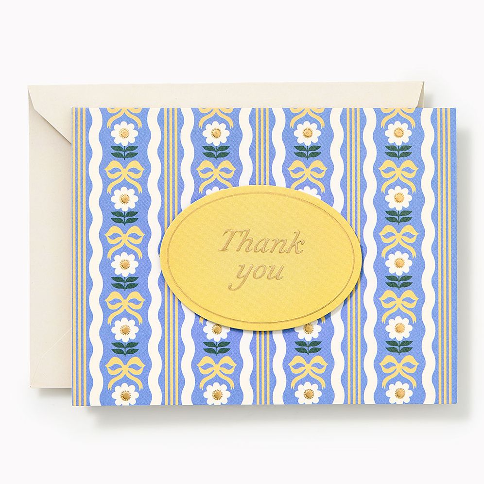 Floral Bow Embellished Thank You Card
