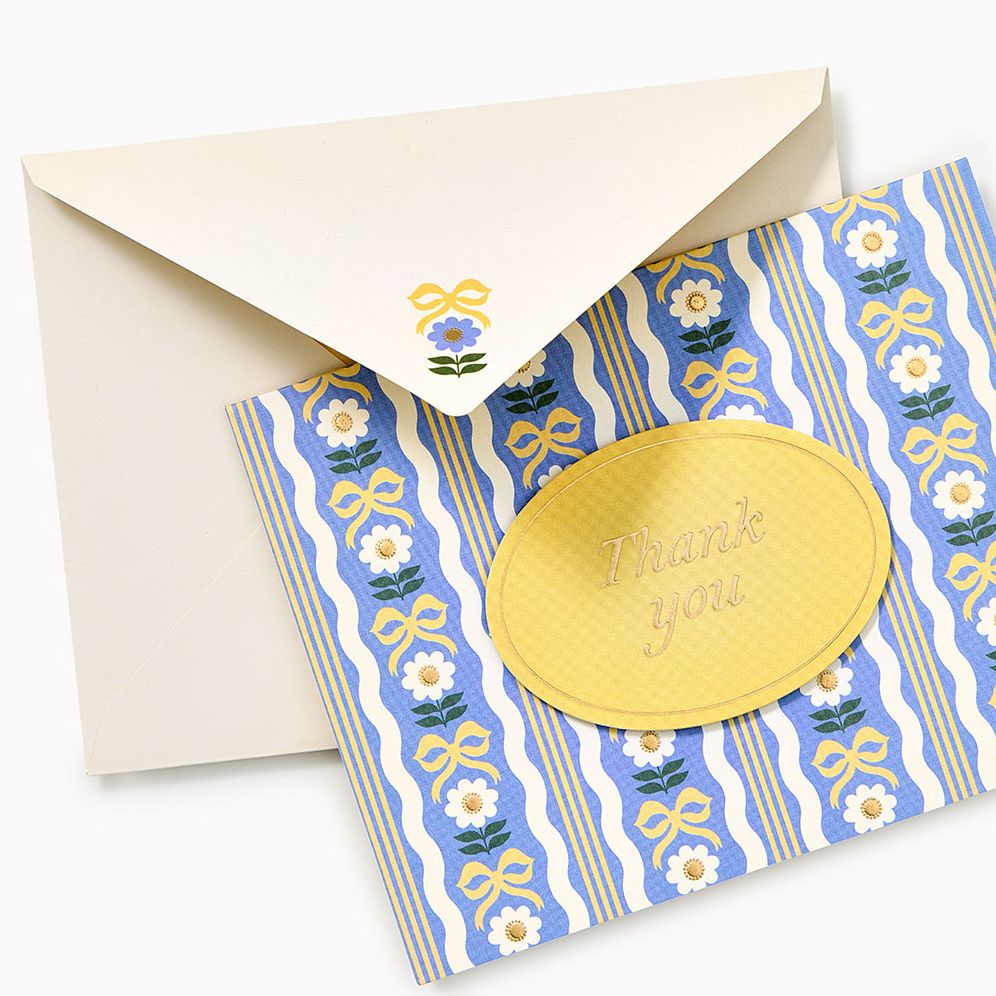 Floral Bow Embellished Thank You Card