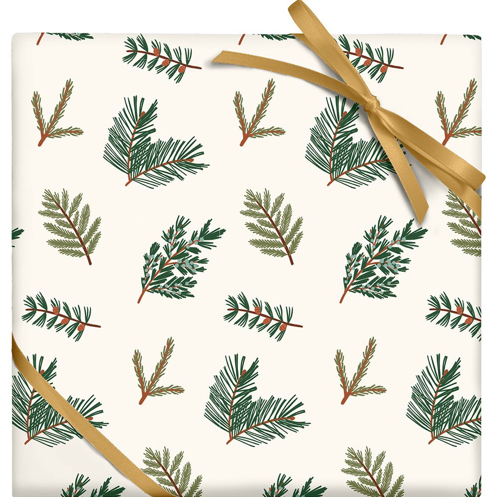 Evergreen Branches Kraft Roll Wrap
