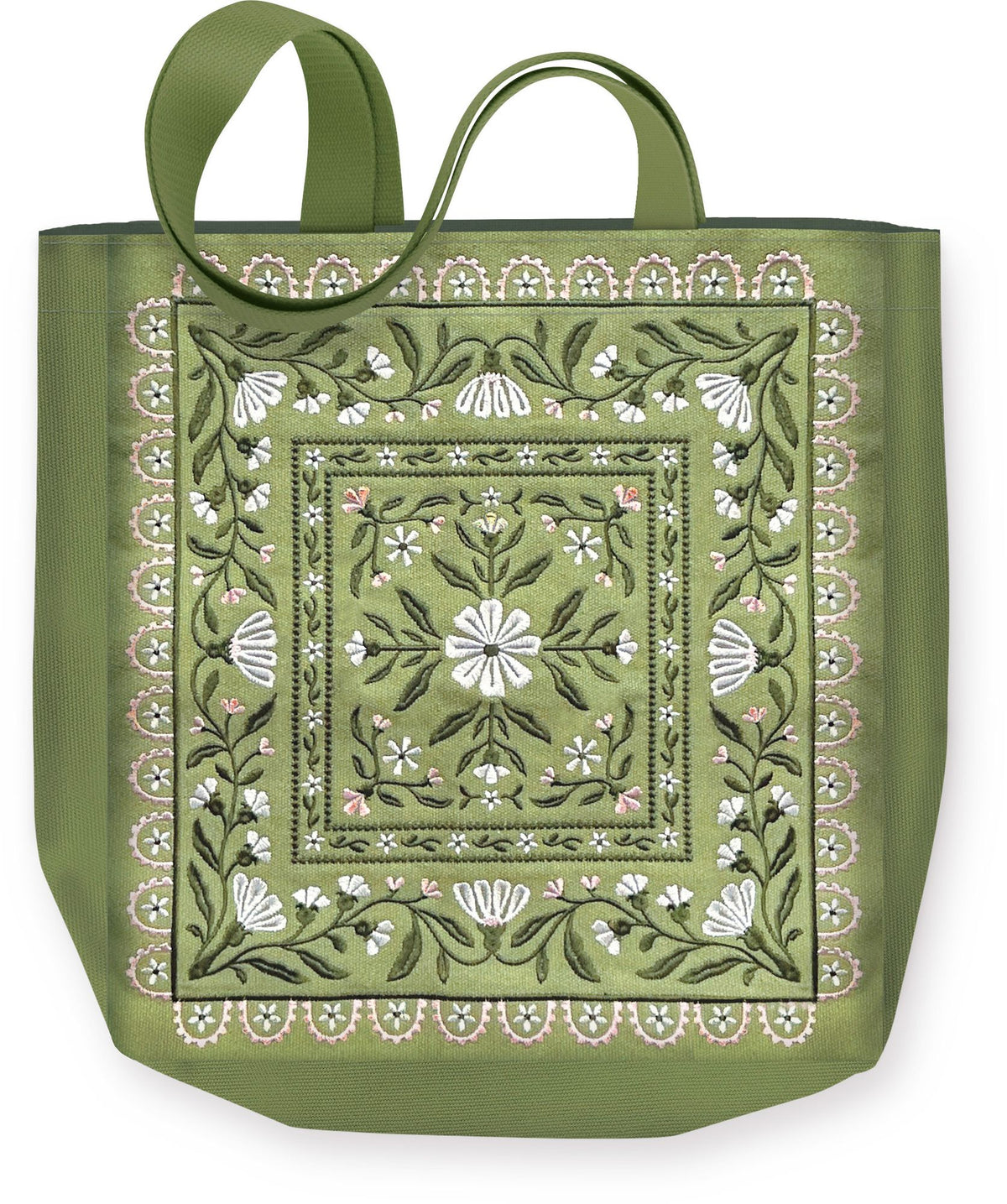 Green Floral Embroidered Tote