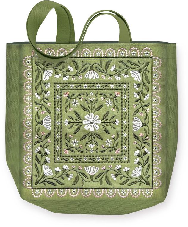 Green Floral Embroidered Tote
