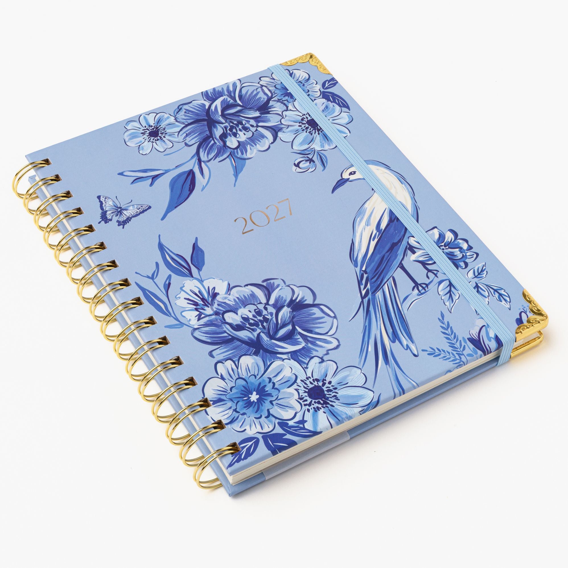2027 Blue Toile Bird 12-Month Weekly Medium Spiral Planner