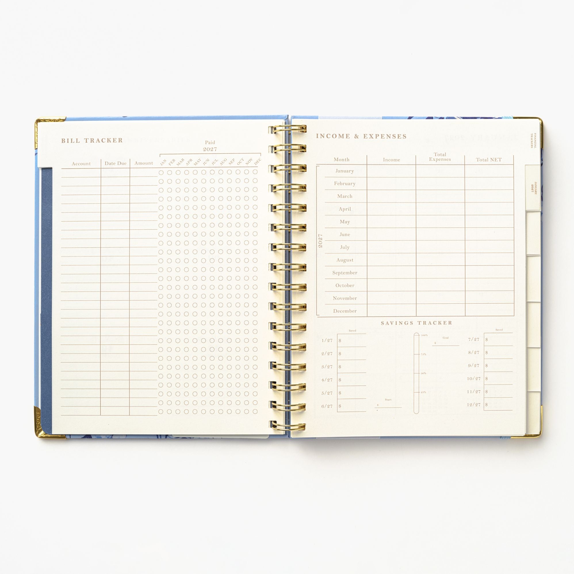 2027 Blue Toile Bird 12-Month Weekly Medium Spiral Planner