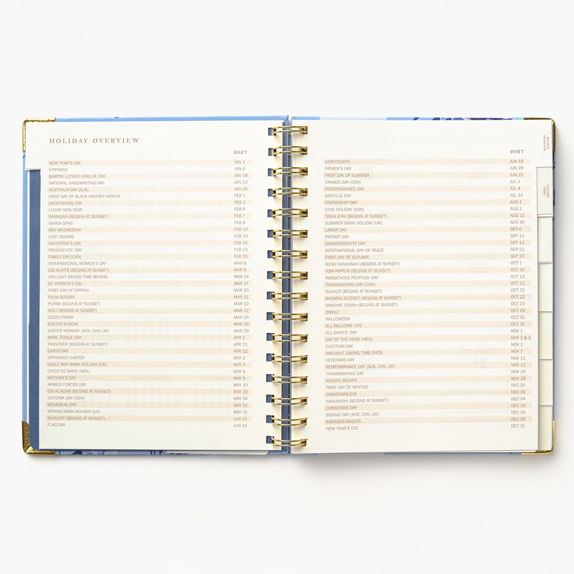 2027 Blue Toile Bird 12-Month Weekly Medium Spiral Planner
