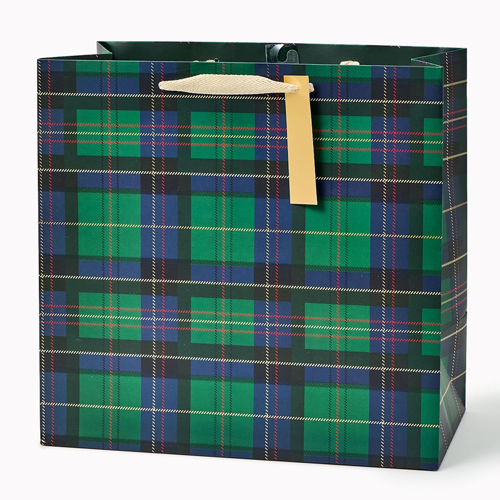 Green Holiday Plaid Large Gift Bag