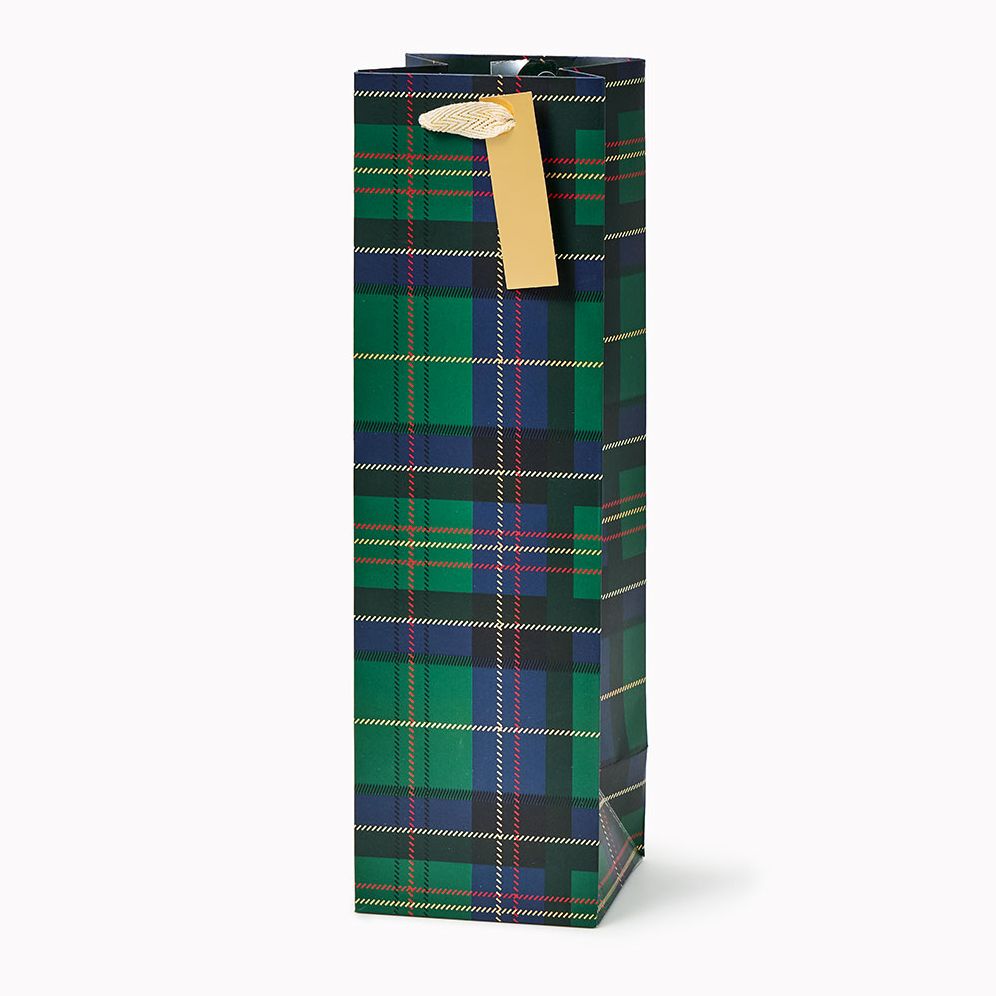 Green Holiday Plaid Wine Gift Bag